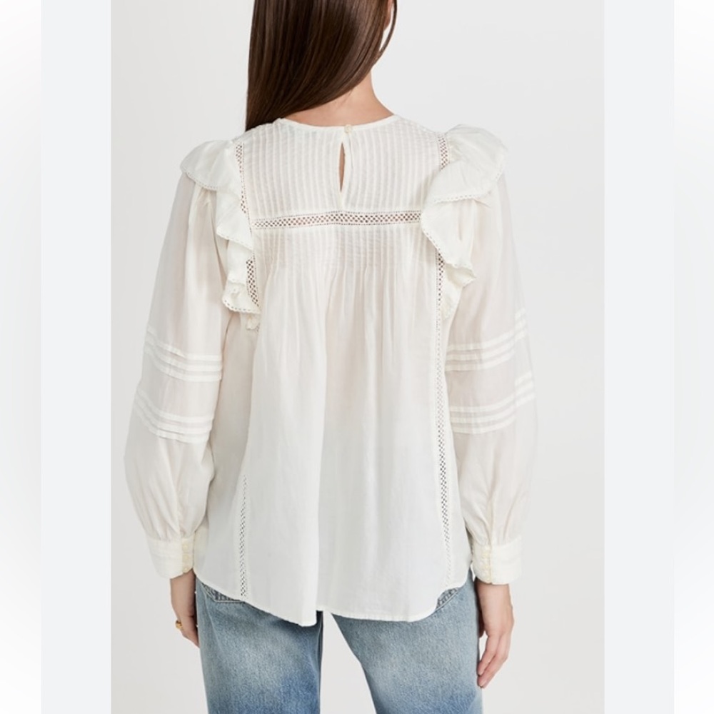 Madewell Kaisley Top Voile White Pin Tuck Ruffle Blouse small - Picture 2 of 13